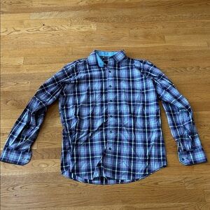 Bugatchi Purple Multicolor Plaid Button Down Shirt Mens Classic Fit Medium